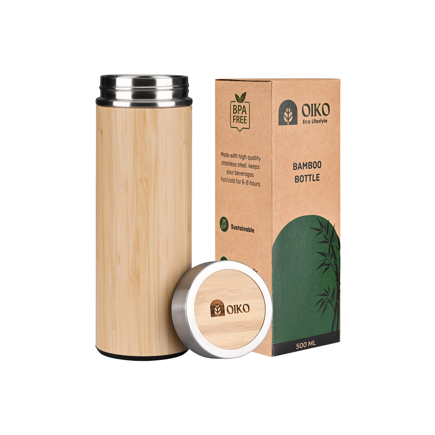 Bamboo Stainless Steel Water Bottle (Insulated)